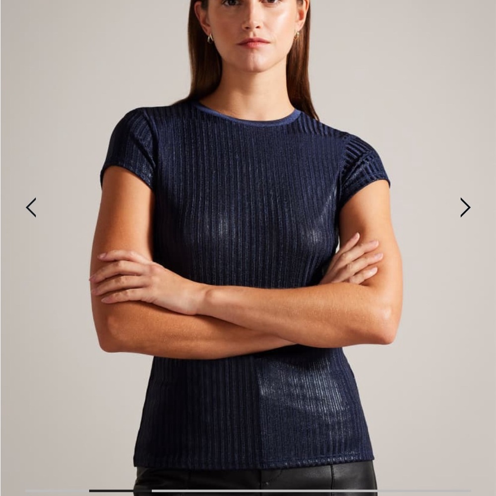 Ted Baker Katrino Metallic Fitted Tee Size 2